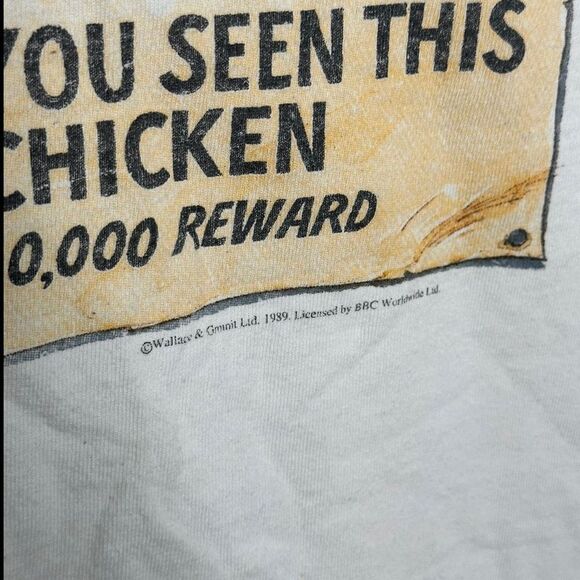 1989 Vintage Wallace & Gromit Wanted Chicken T-Shirt XL - Picture 4 of 7